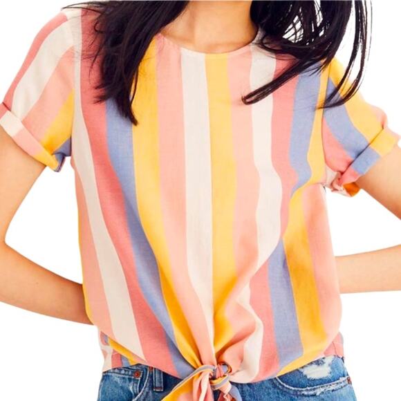 Madewell Button-Back Tie Tee in Sherbet Stripe Size Small - Picture 1 of 10